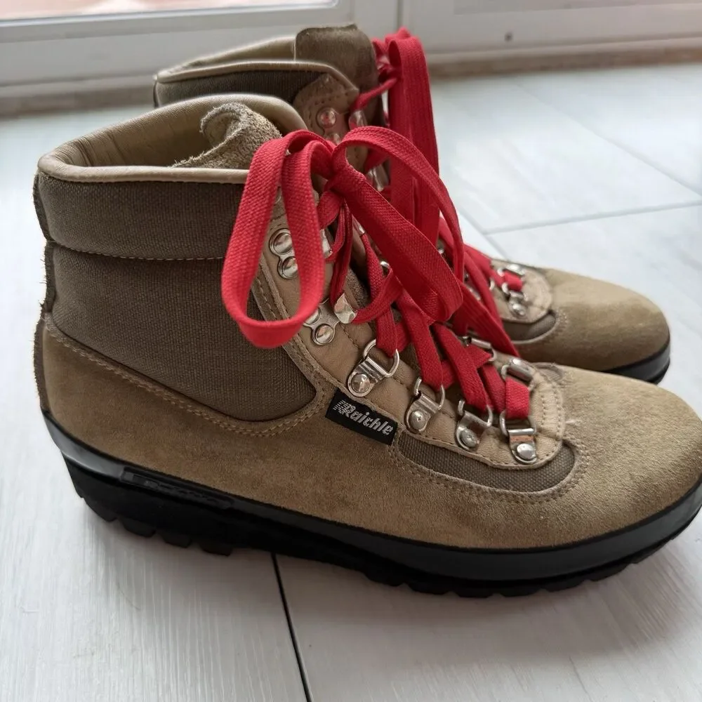 Vintage Raichle Men's Size 8 M Swiss Suede/Canvas Hiking Mountaineering Boots